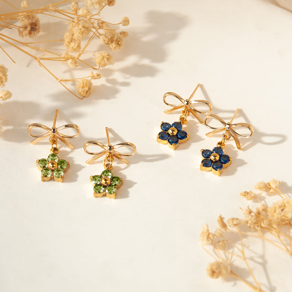 Plum Blossom Birthstone Bow Earrings