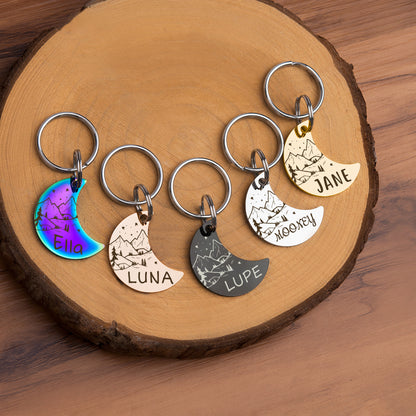 Personalized Mountain Starry Sky Moon Shaped Pet ID Dog Tag for Cat or Dog