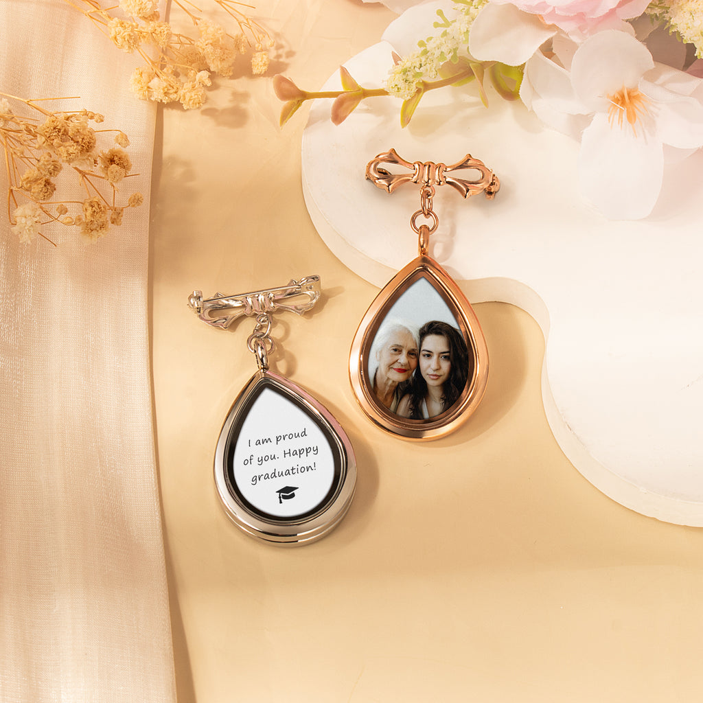 Glass Graduation Teardrop Photo Locket Lapel Pin