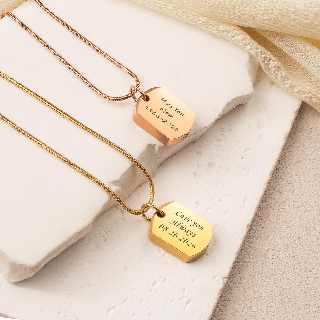 Vertical Engraving Memorial Dog Tag Urn Necklace