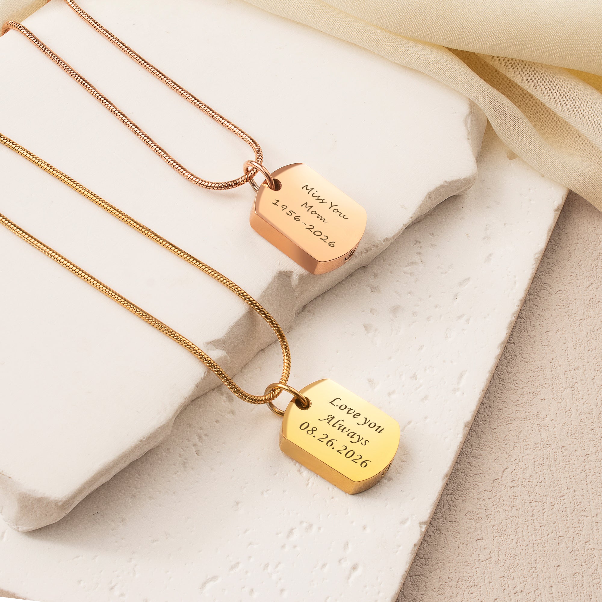 Vertical Engraving Memorial Dog Tag Urn Necklace