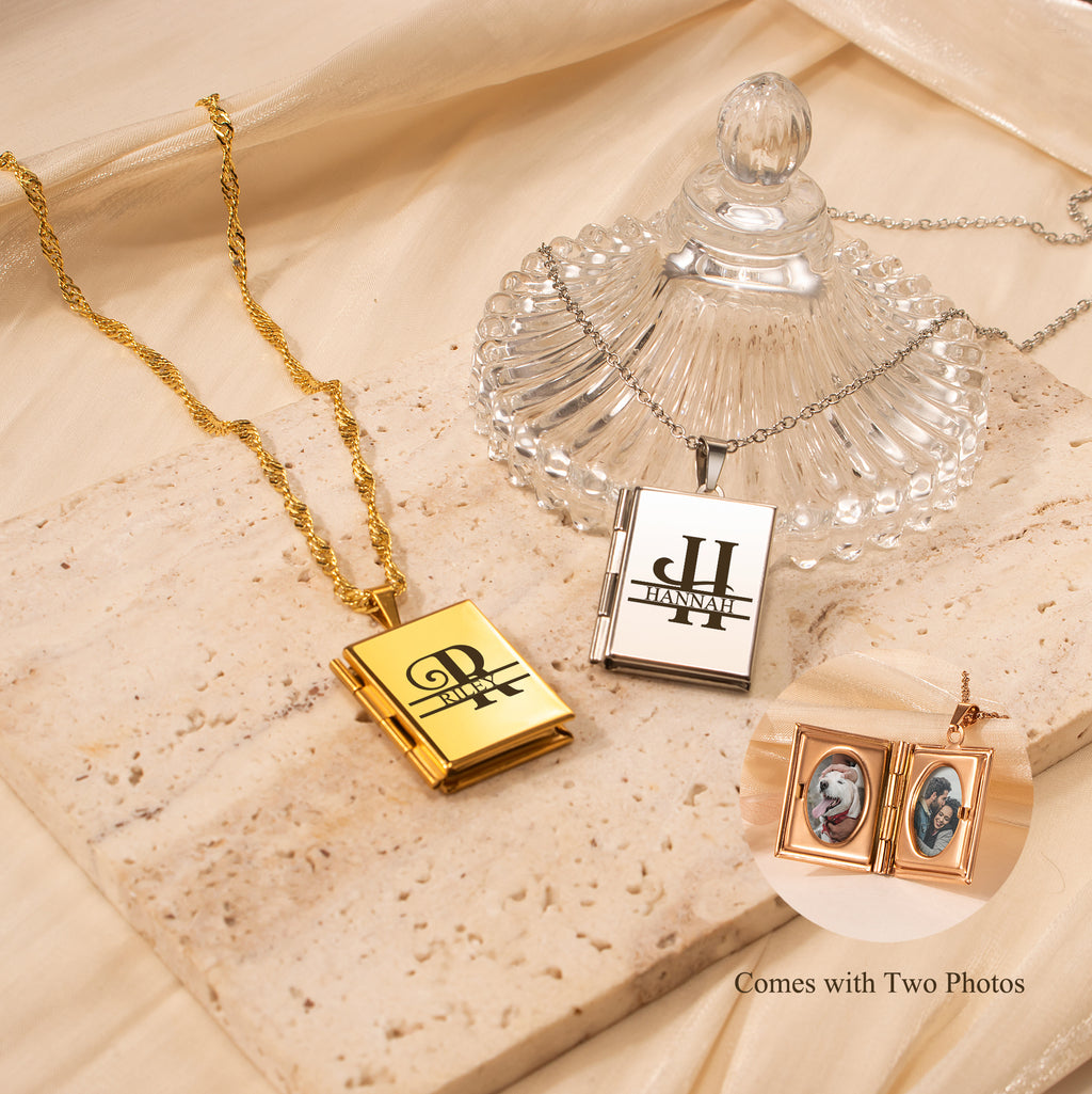Square Name Photo Locket Necklace