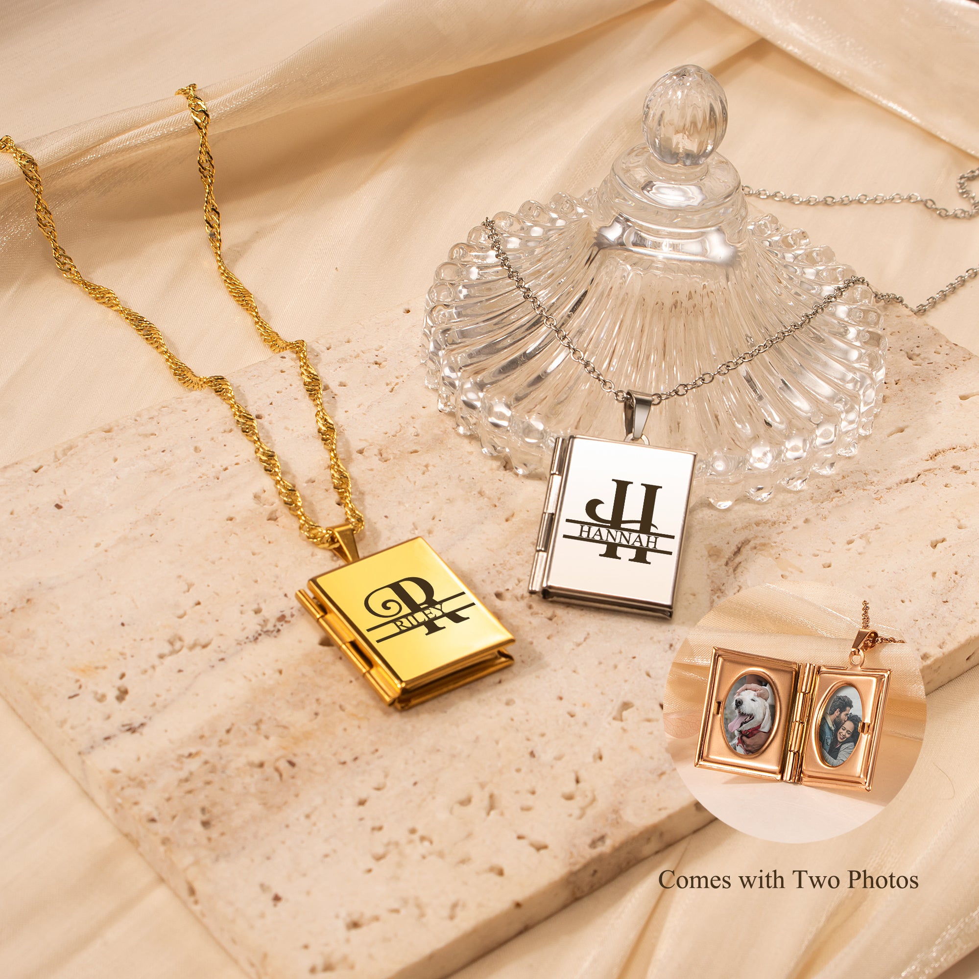 Square Name Photo Locket Necklace