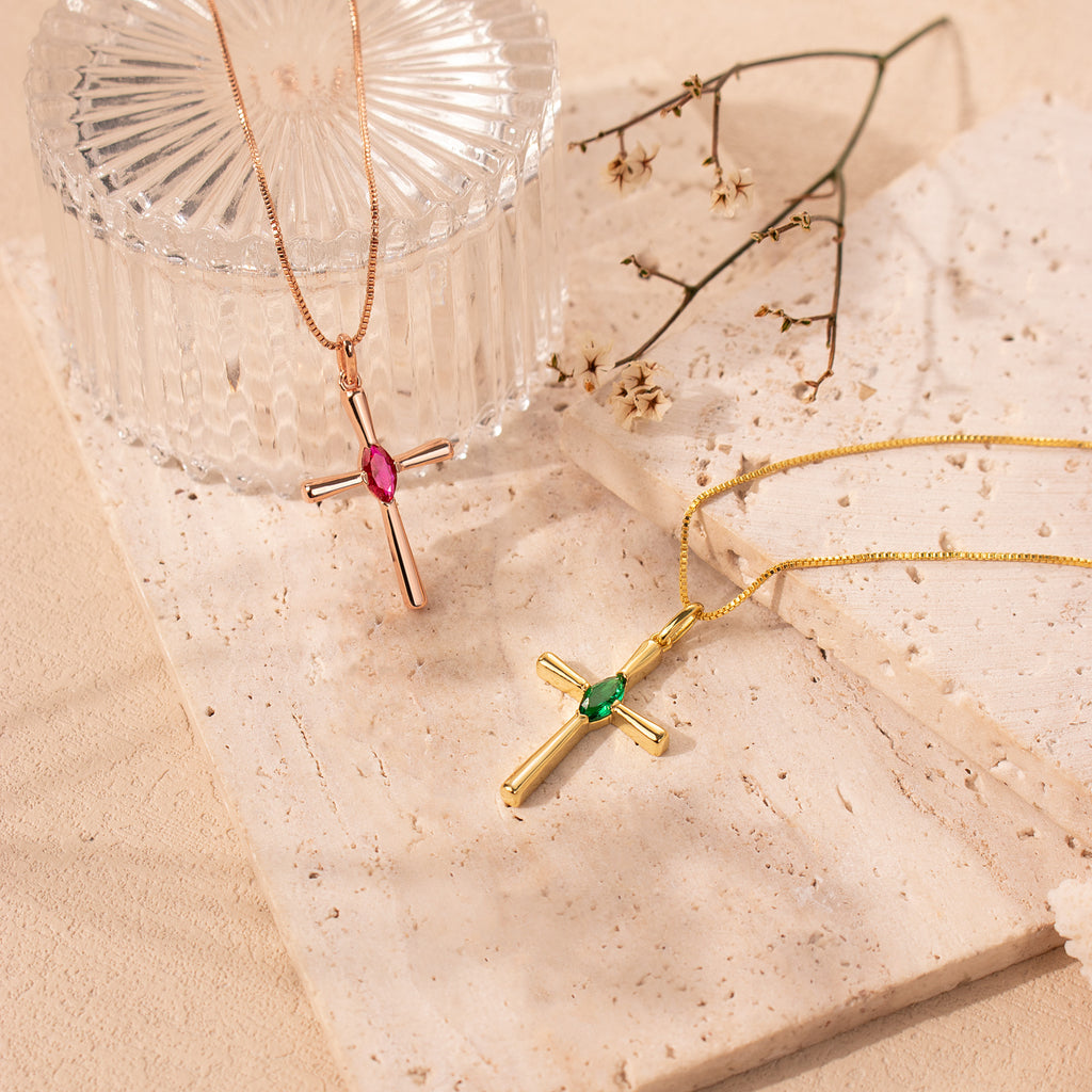 Personalized Birthstone Cross Necklace