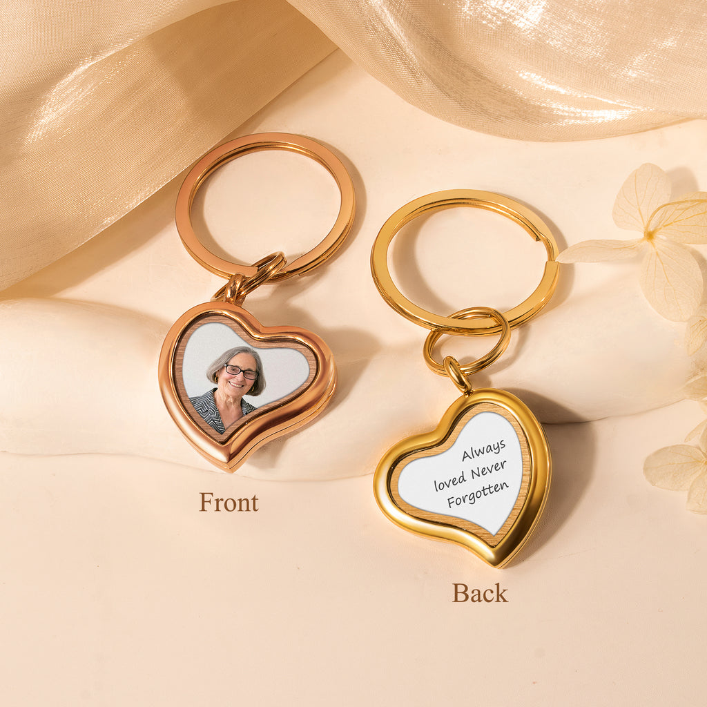 Sideways Heart Photo Locket Memorial Keychain