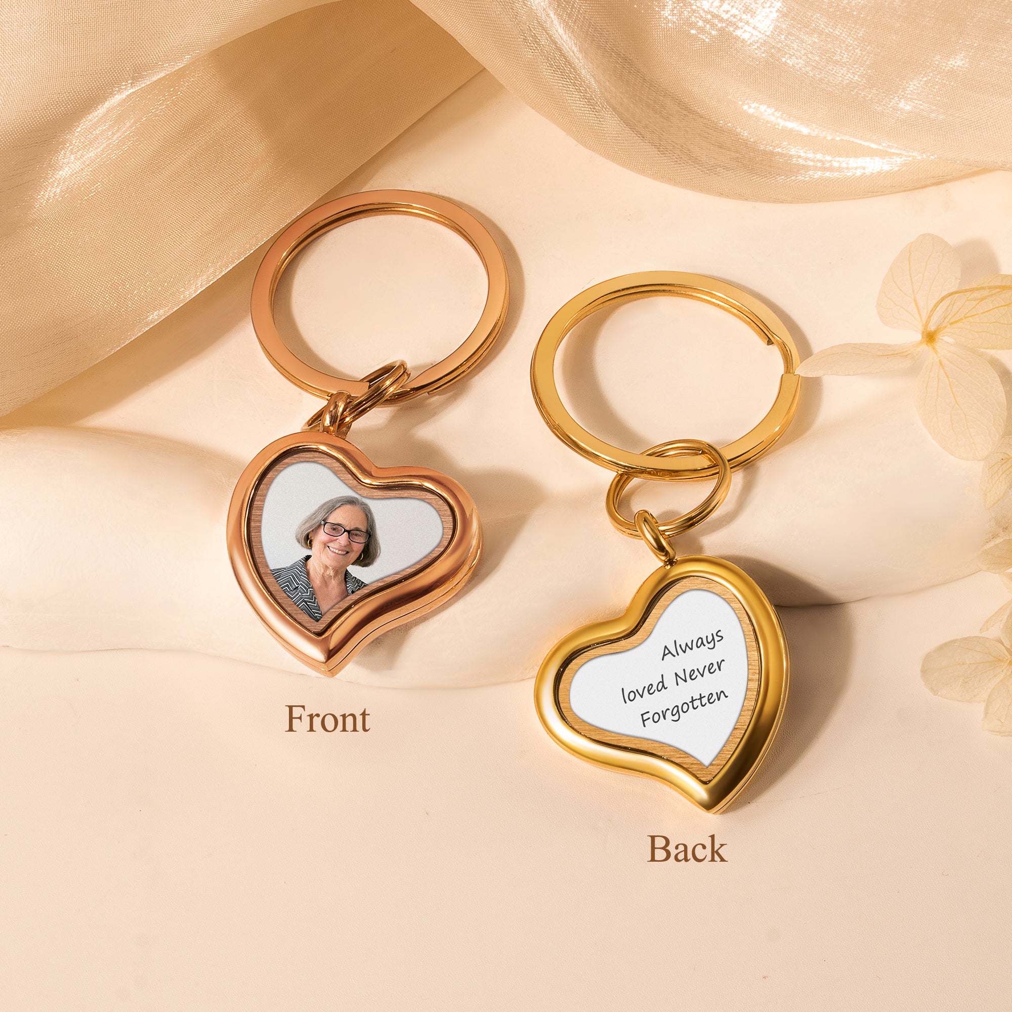 Sideways Heart Photo Locket Memorial Keychain