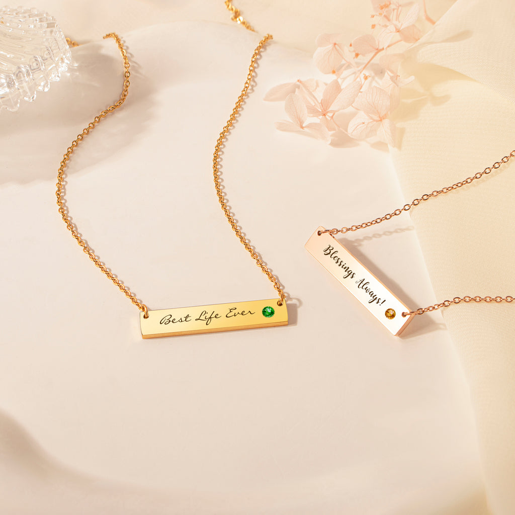 Birthstone Bar Name Necklace