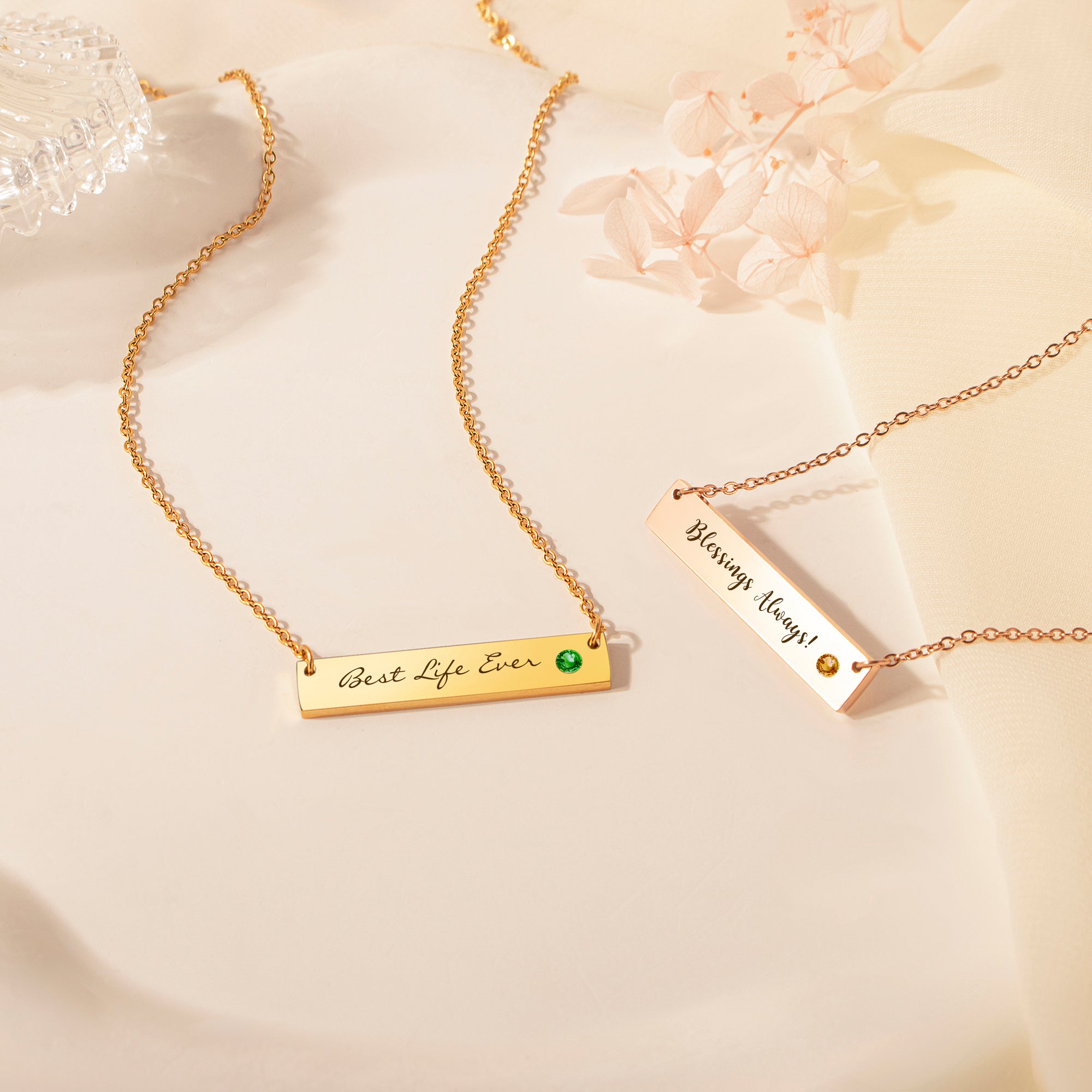 Birthstone Bar Name Necklace