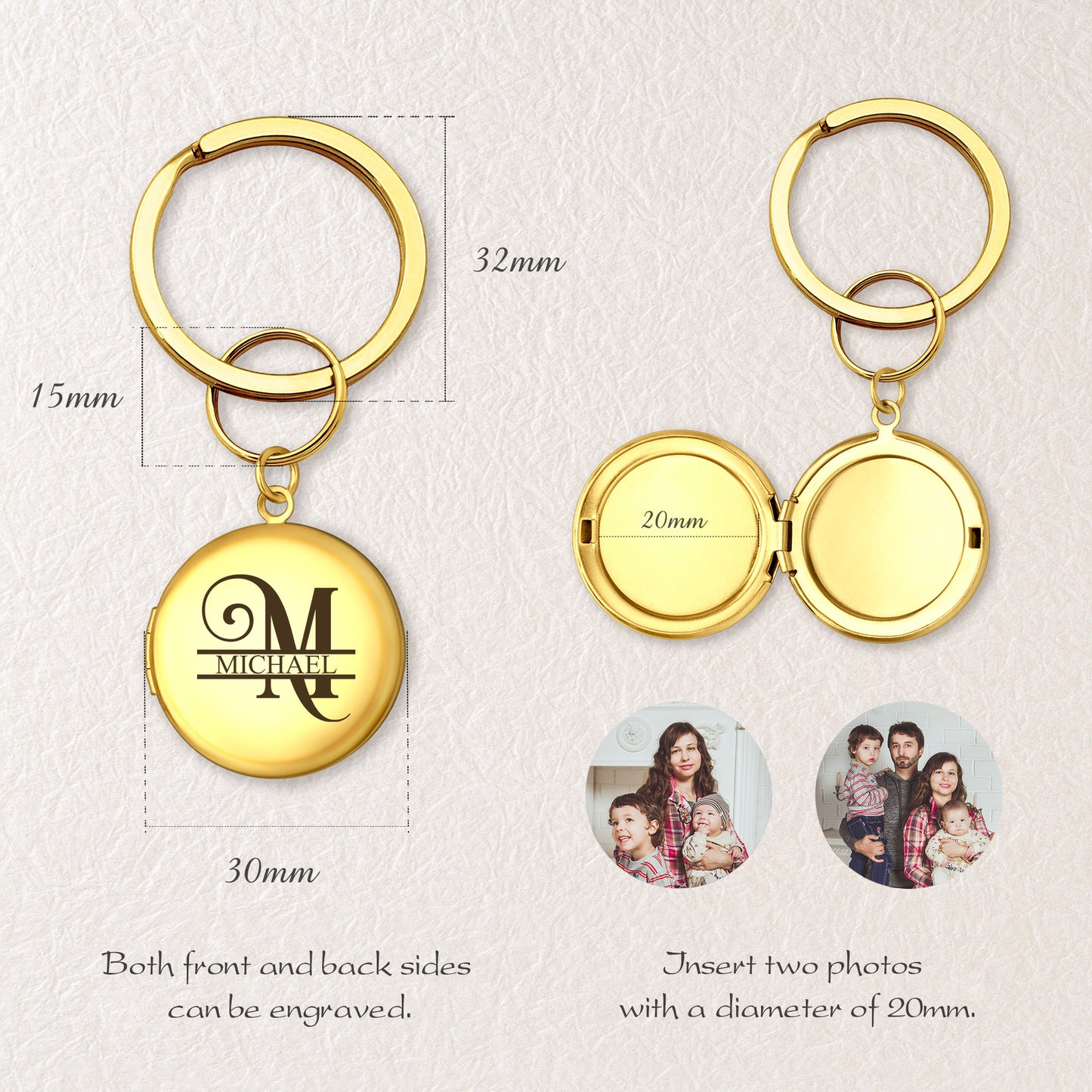 Custom Name Photo Locket Key Chain