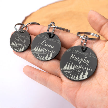 Personalized Mountain Road Round Shaped Pet ID Dog Tag for Cat or Dog