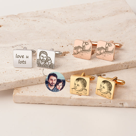 Custom People Portrait Wedding Square Cuff Links