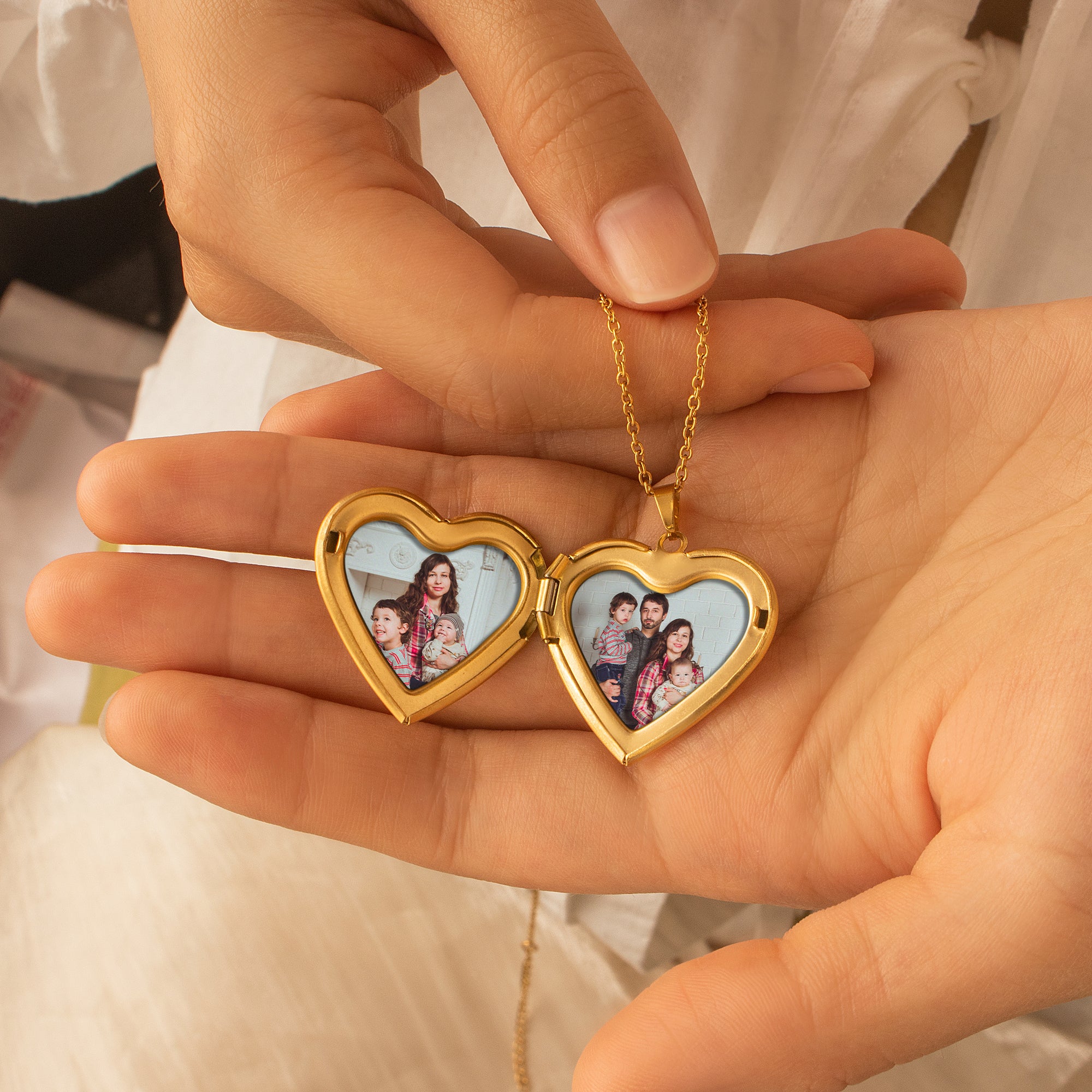 Flower Bouquet Heart Photo Locket Necklace