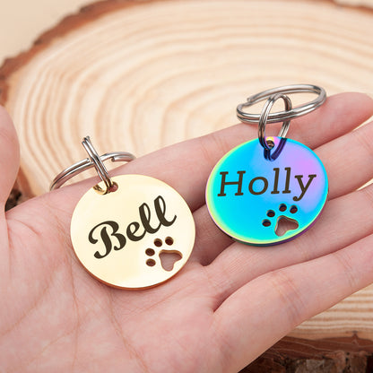 Round Shaped Paw Print Cut-Out Pet ID Dog Tag