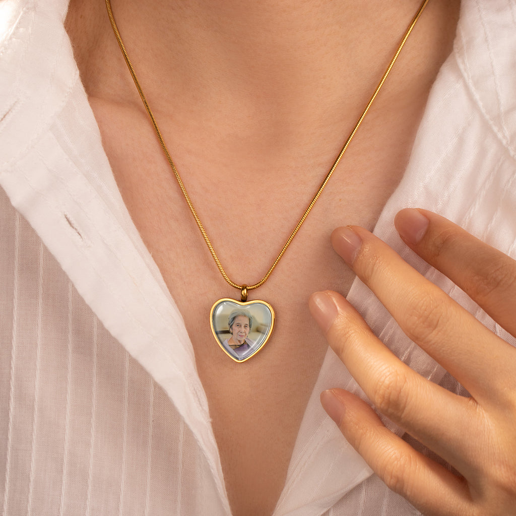 Heart Memorial Ashes Holder Necklace with Photo