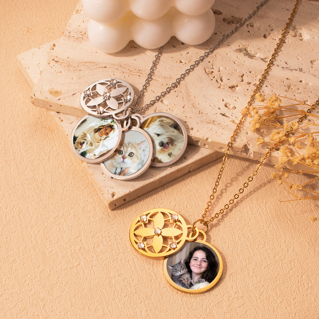 Four Leaf Pet Memorial Photo Necklace