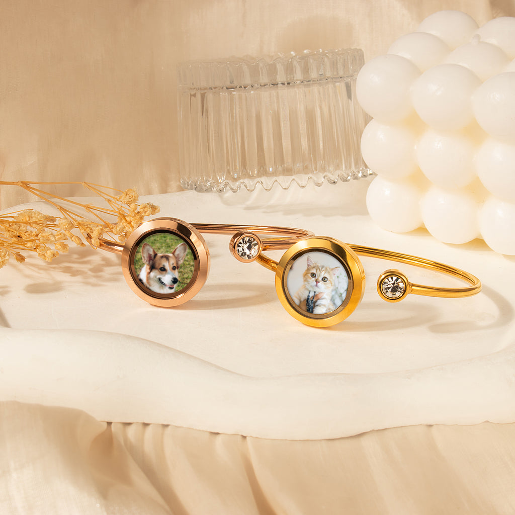 Photo Locket Pet Memorial Cuff Bangle
