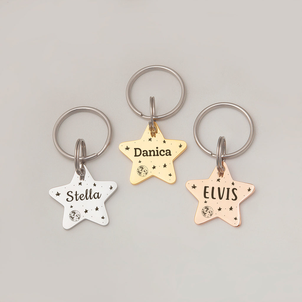 Personalized Space Themed Star Shaped Pet ID Dog Tag