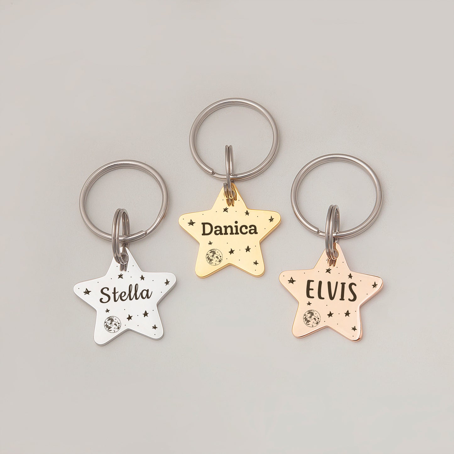 Personalized Space Themed Star Shaped Pet ID Dog Tag