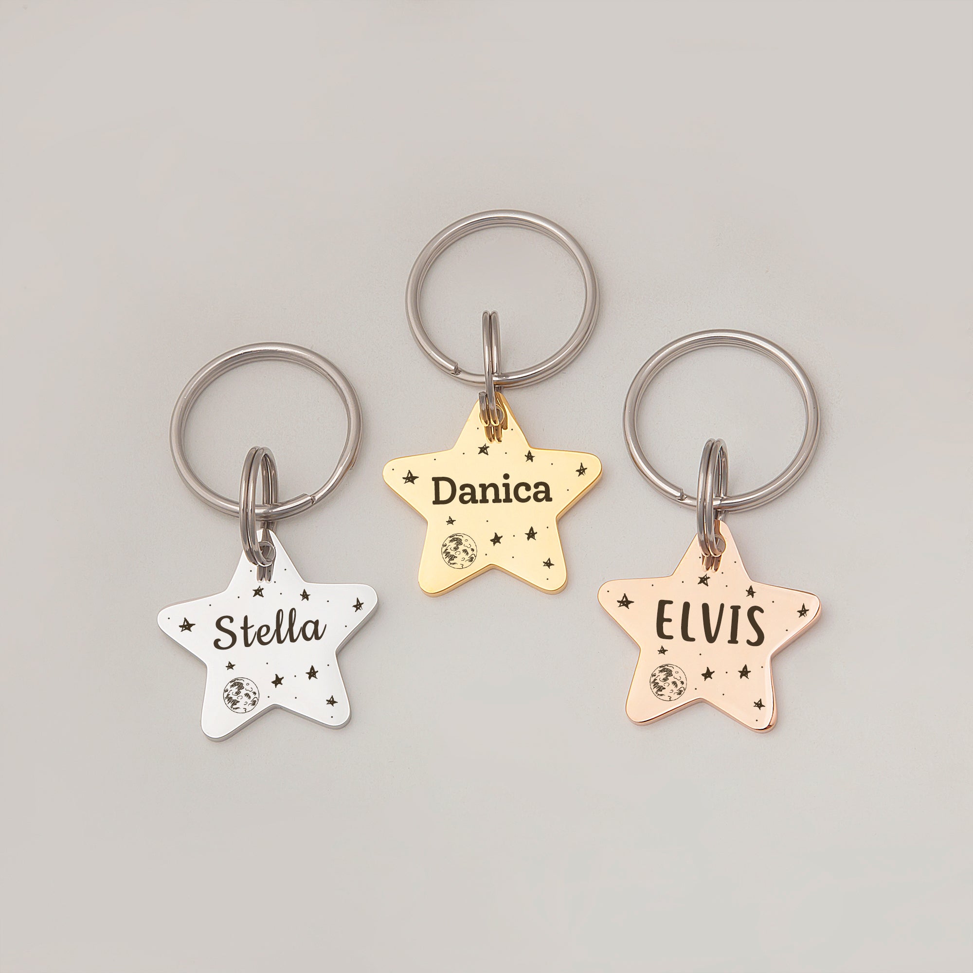 Personalized Space Themed Star Shaped Pet ID Dog Tag