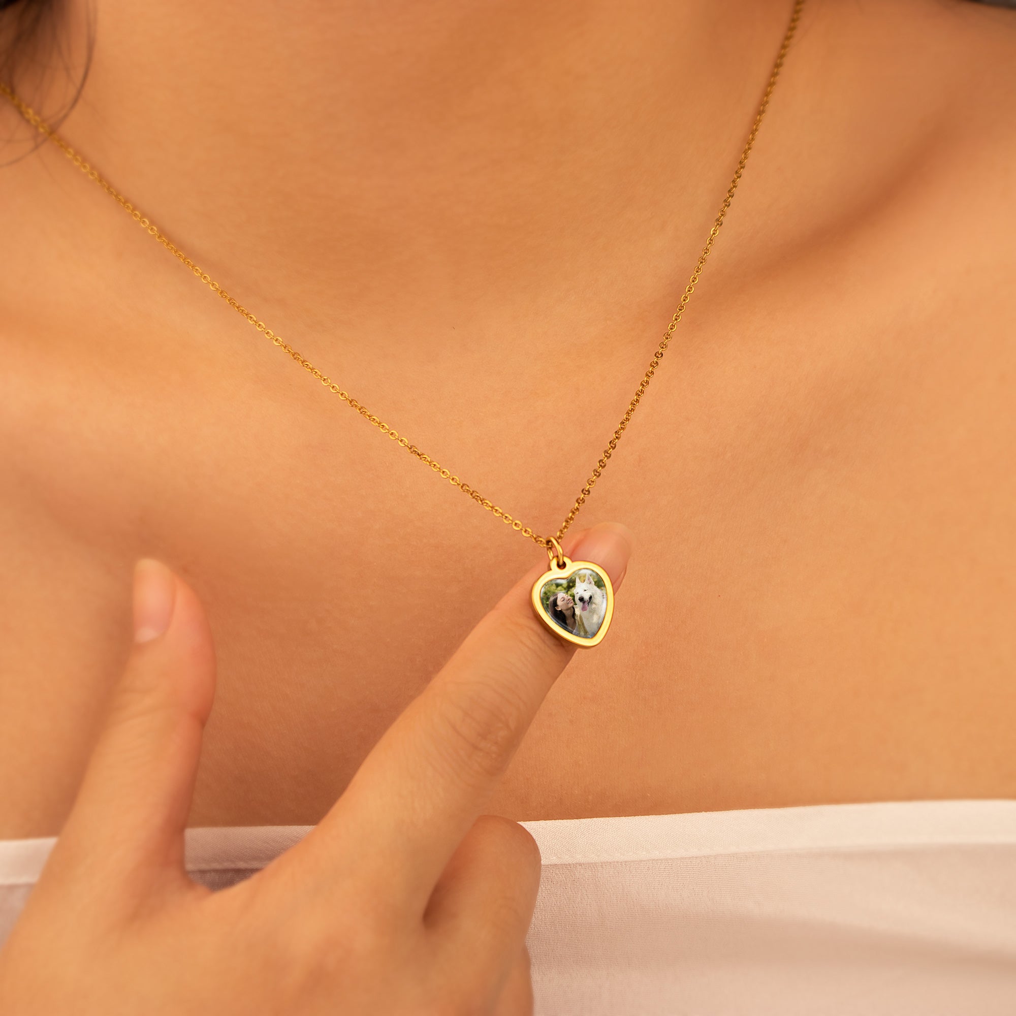 Heart Pet Photo Necklace with Glass Dome Cab