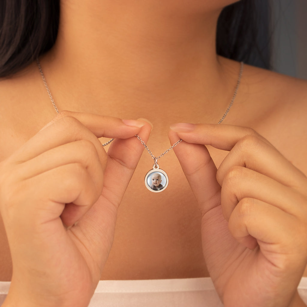 Round Photo Necklace with Glass Dome Cab
