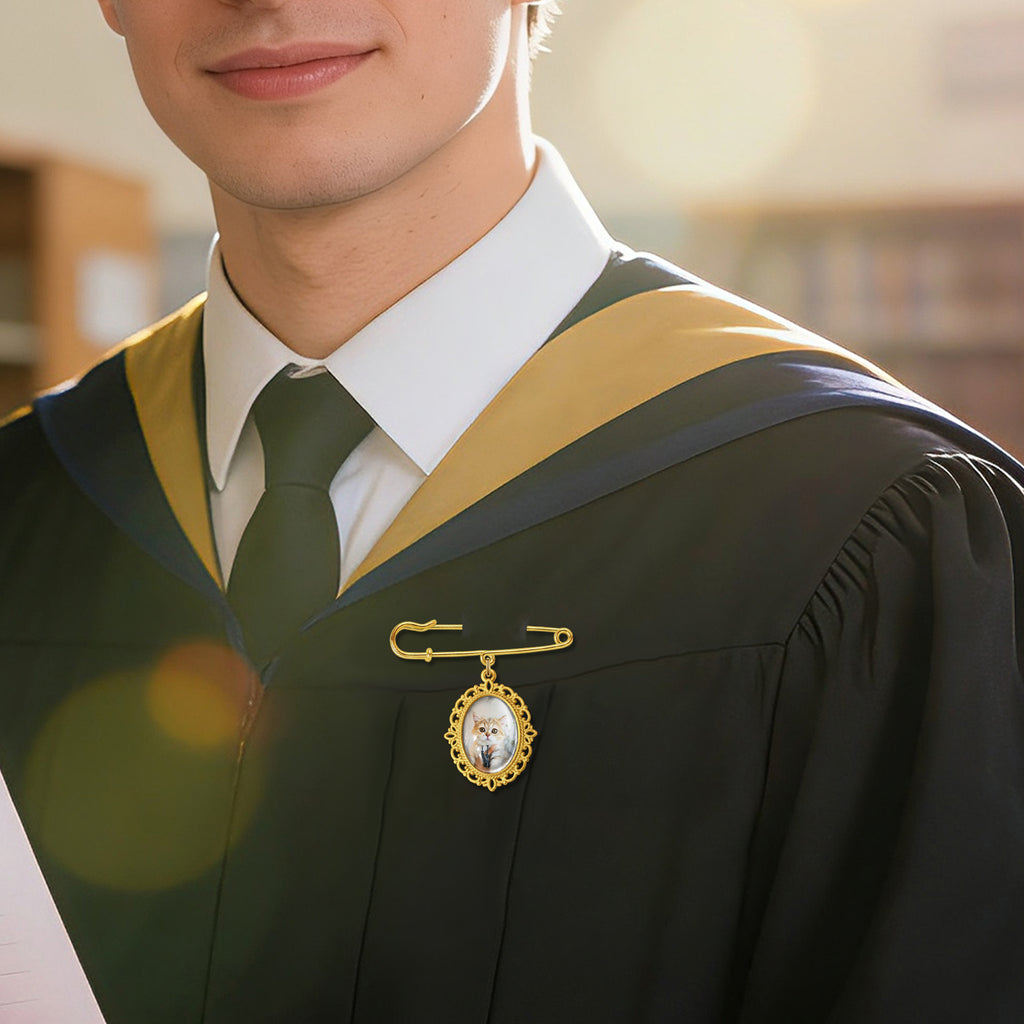 Horizontal Oval Graduation Photo Brooch Pin