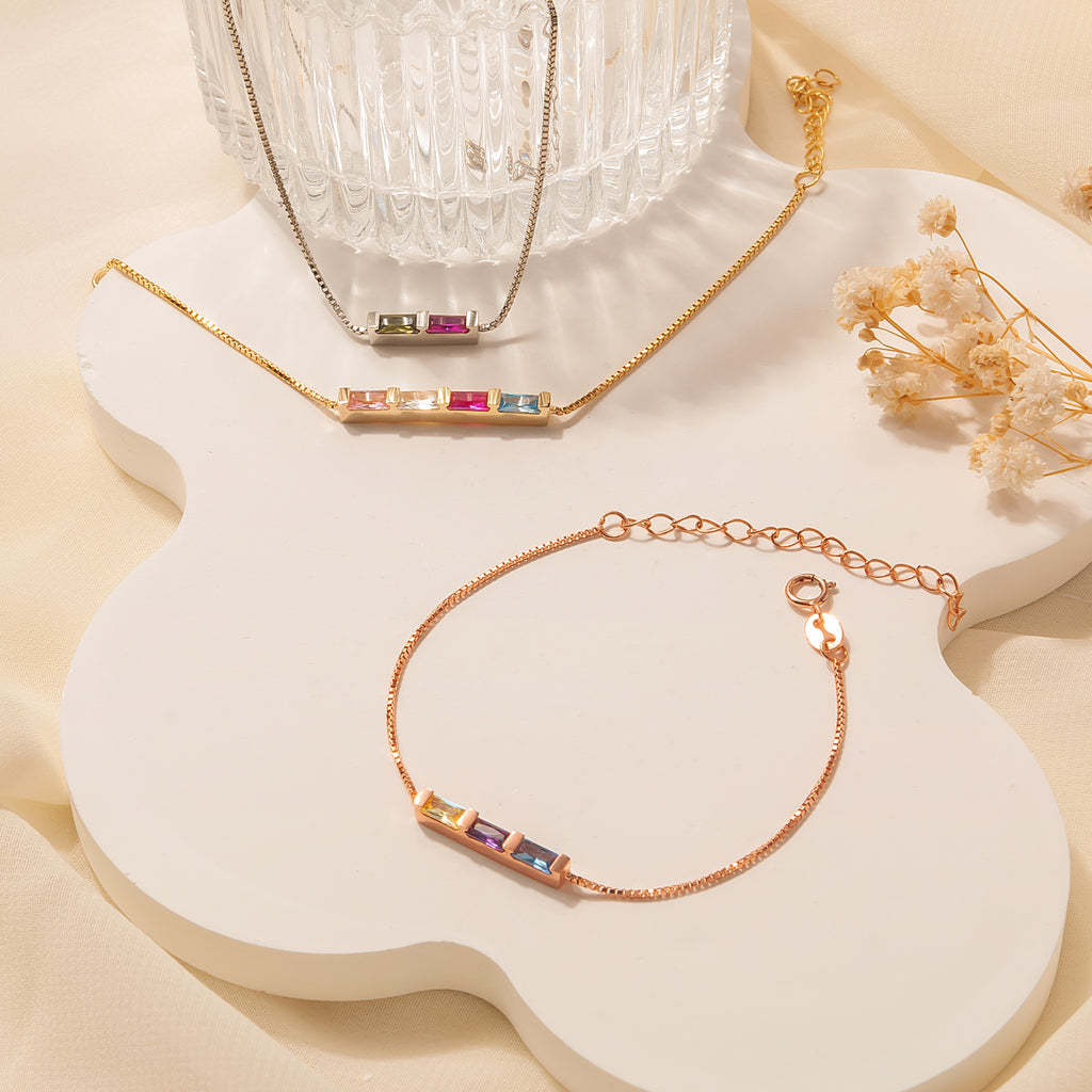 Sterling Silver Birthstone Baguette Bracelet