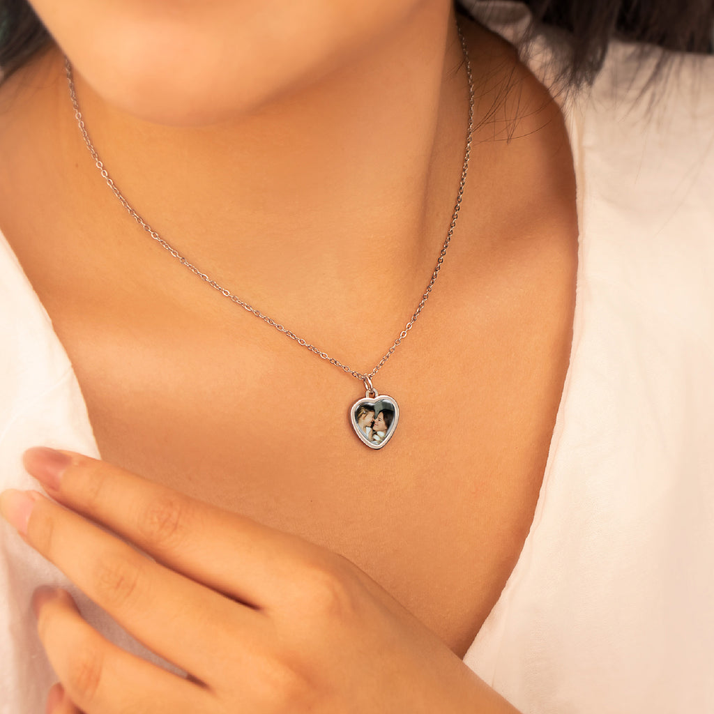 Heart Photo Necklace with Glass Dome Cab