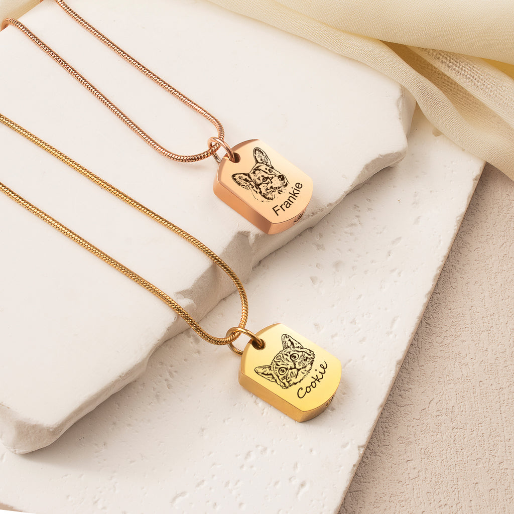 Pet Portrait Memorial Dog Tag Necklace