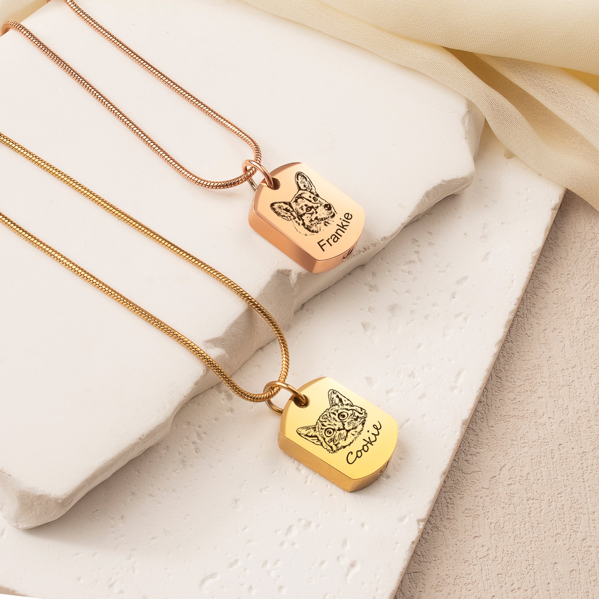 Pet Portrait Memorial Dog Tag Necklace
