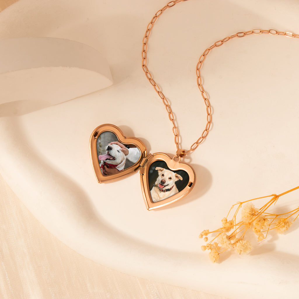 Rose Photo Heart Pet Memorial Locket Necklace