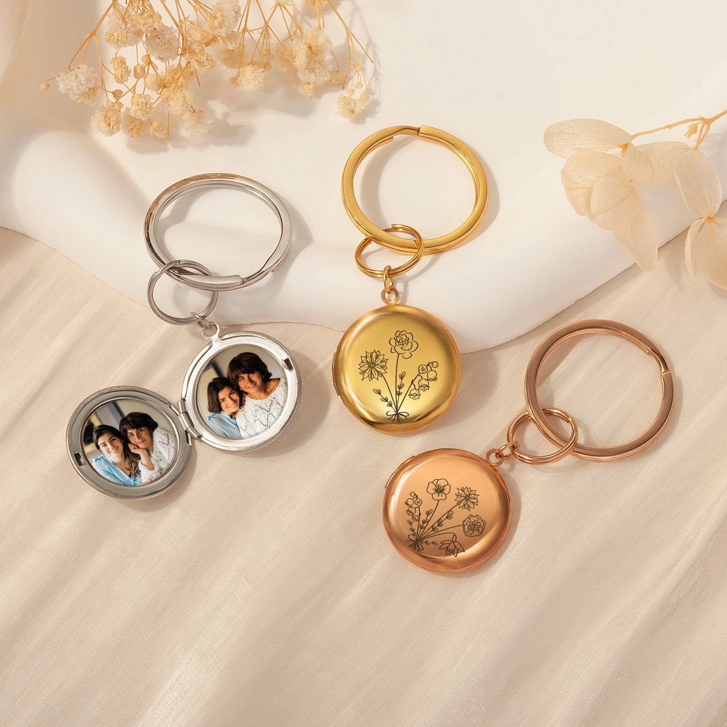 Custom Build Your Own Bouquet Photo Locket Key Chain