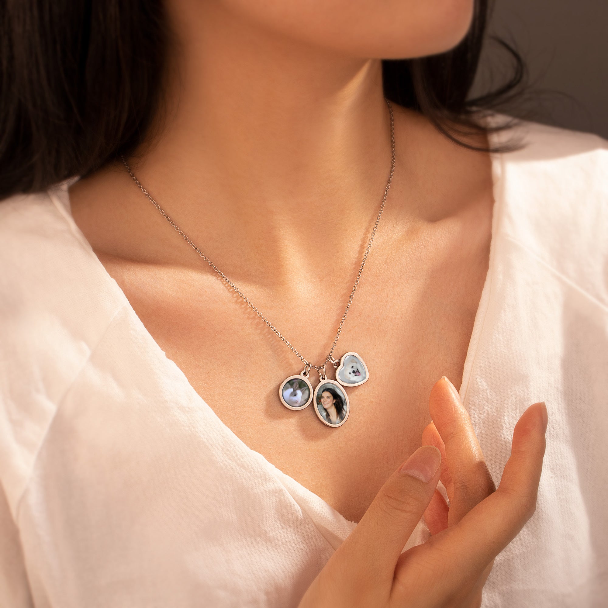Multi-Shape Photo Necklace with Glass Dome Cab