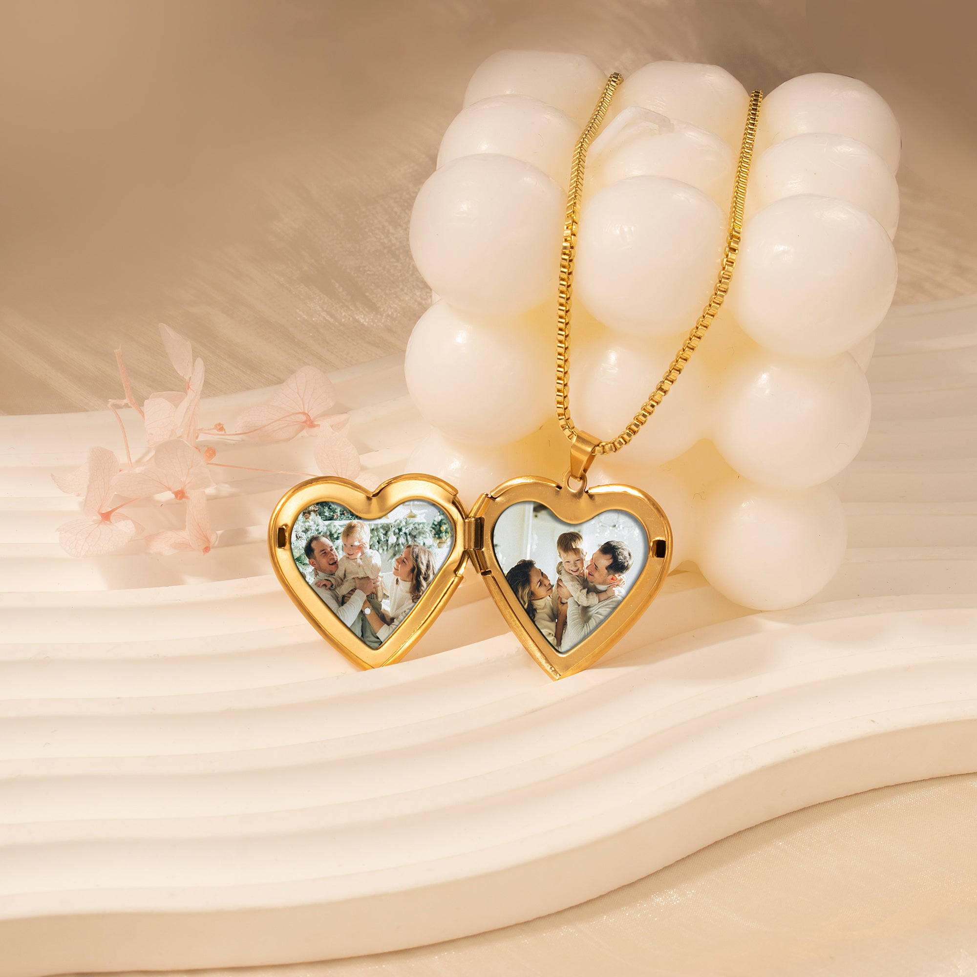 Symmetrical Floral Photo Heart Locket