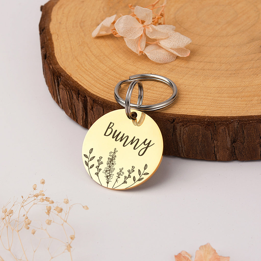 Round Birth Flower Pet ID Dog Tag