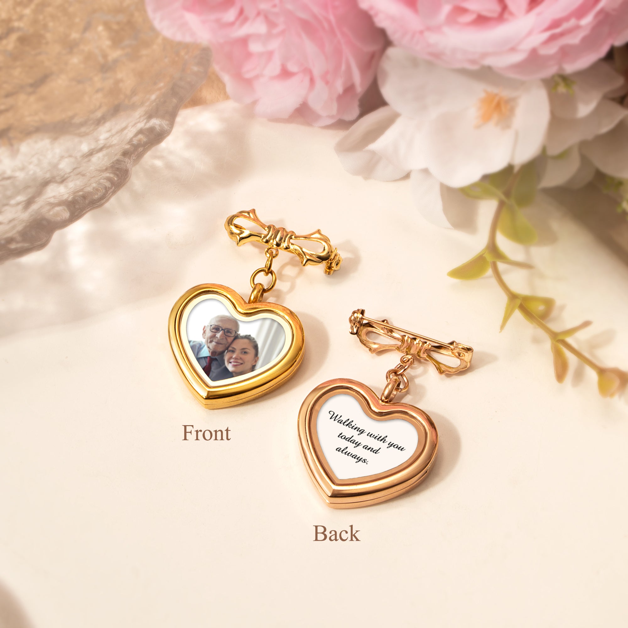 Glass Heart Wedding Photo Locket Brooch Pin