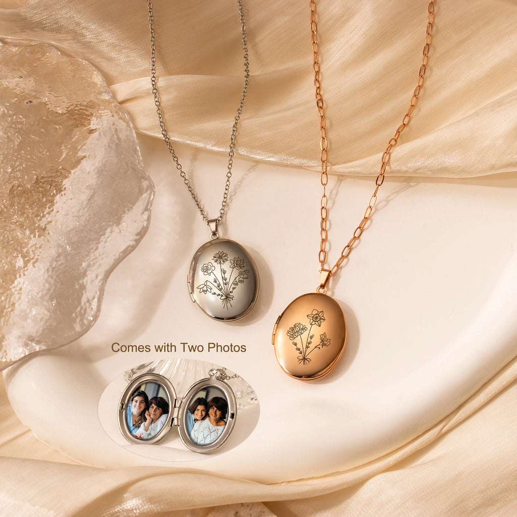 Oval Build Your Own Bouquet Photo Locket Necklace