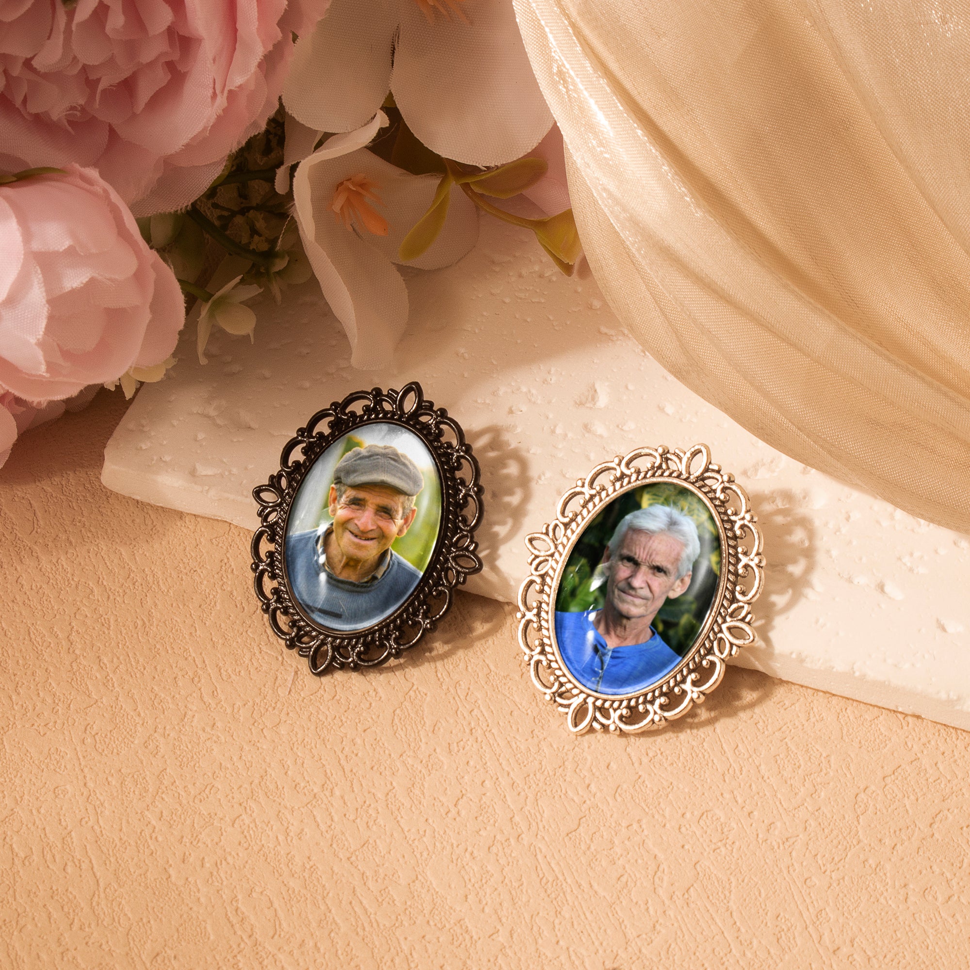 Vintage Oval Resin Wedding Photo Brooch Pin
