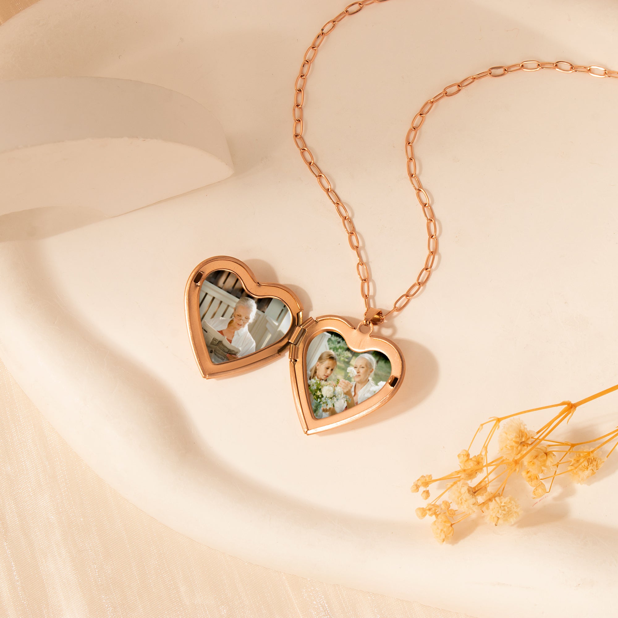 Rose Photo Heart Memorial Locket Necklace