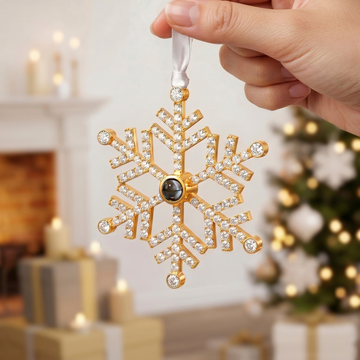 Rhinestone Snowflake Photo Projection Christmas Ornament