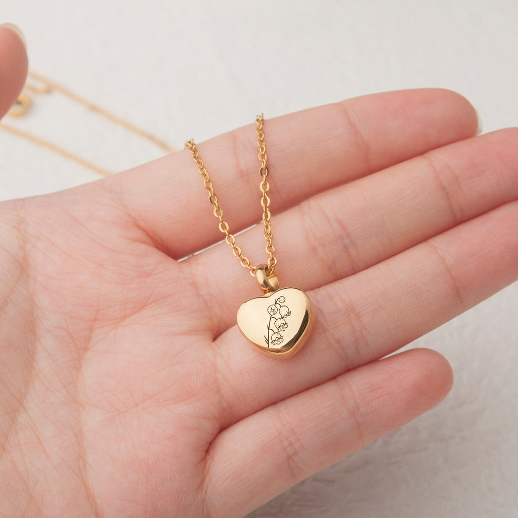 Birth Flower Mini Heart Memorial Necklace