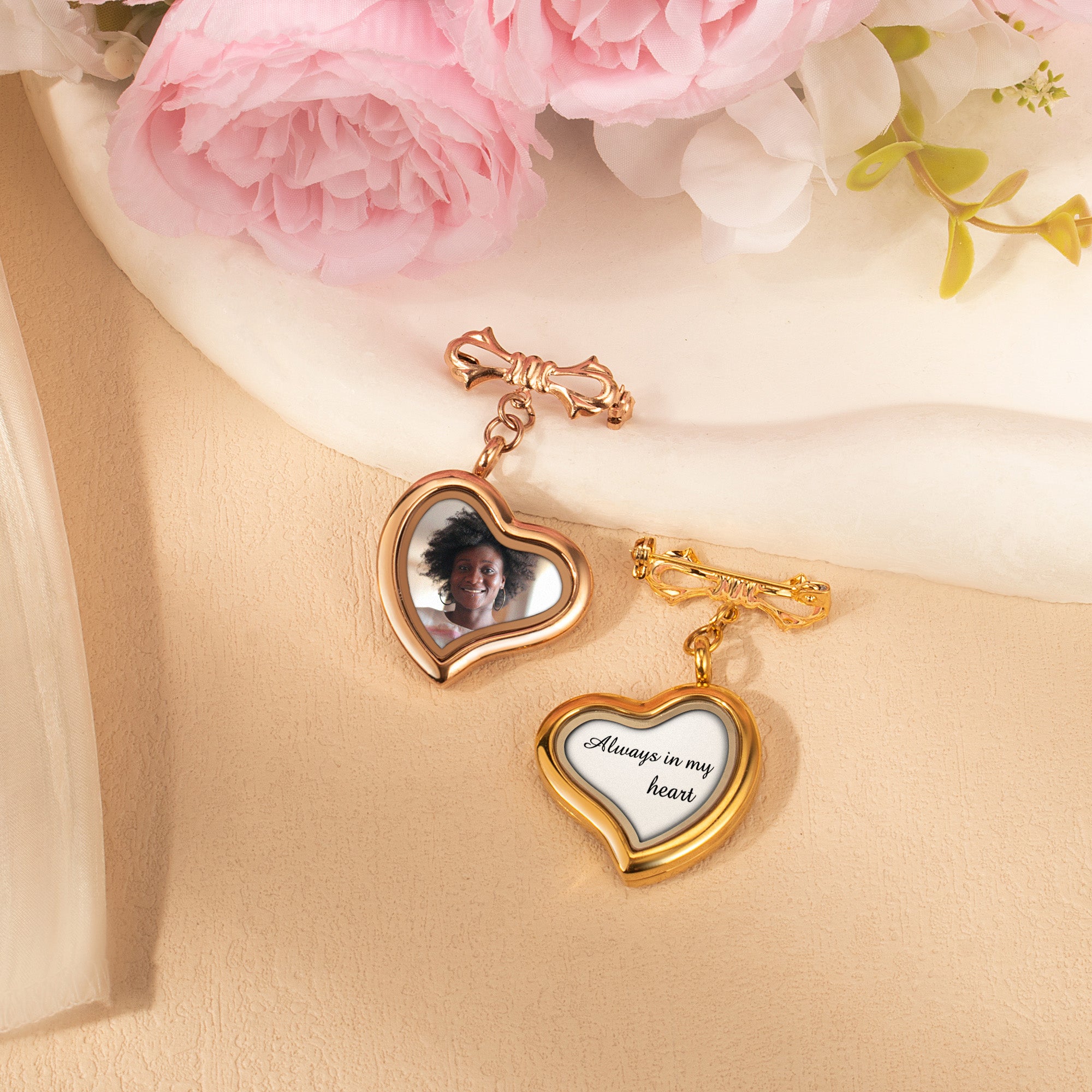 Glass Sideways Heart Photo Locket Brooch Pin