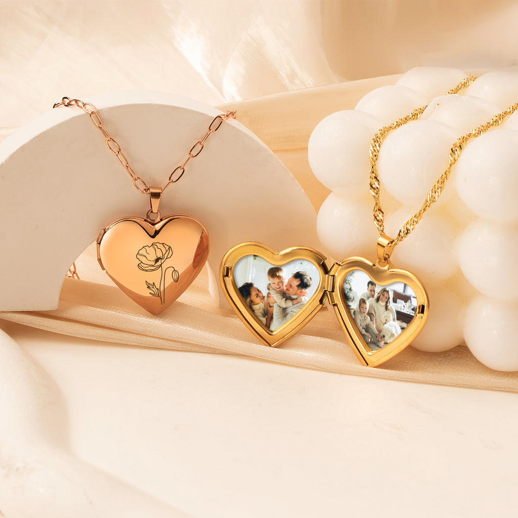Birth Flower Heart Locket Necklace