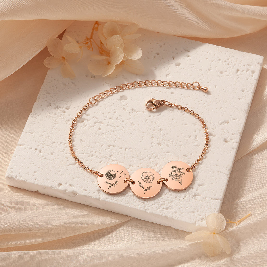 Personalized Flower Charm Bracelet