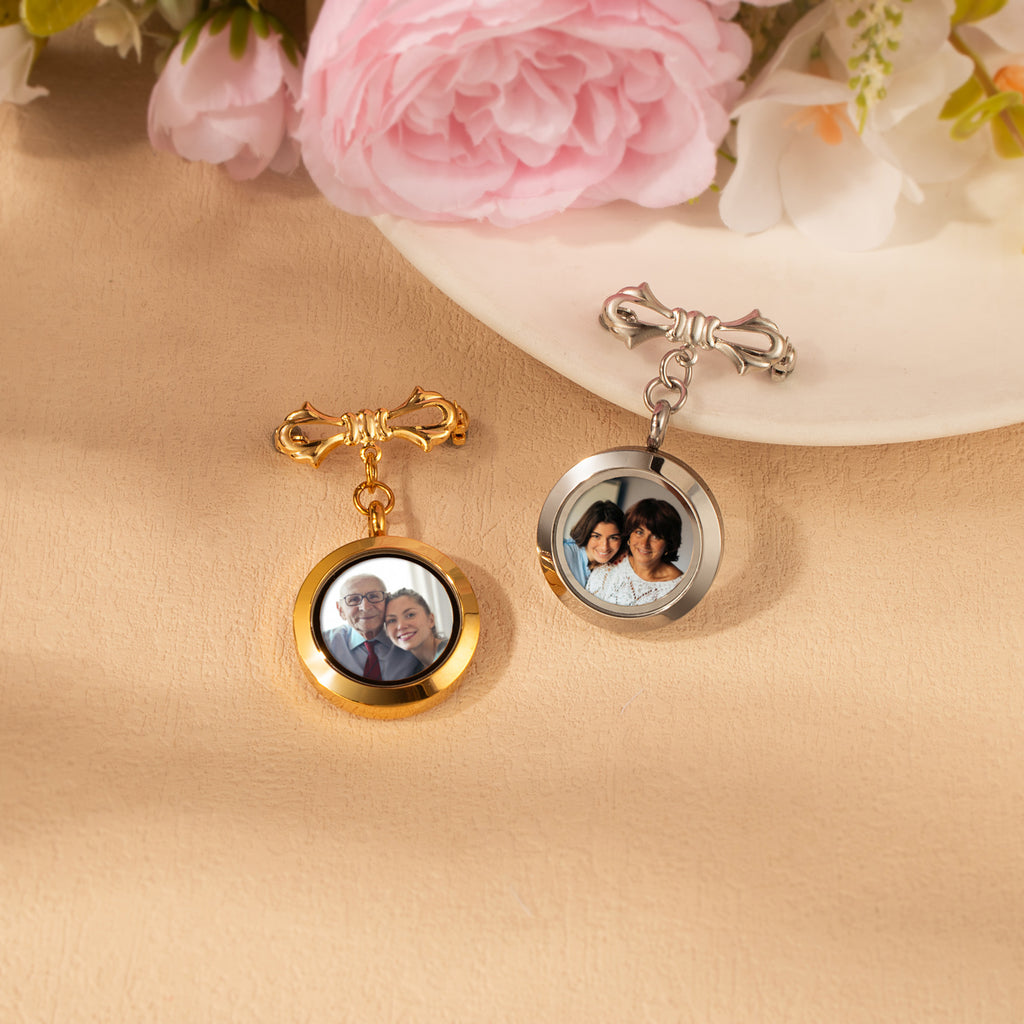Glass Photo Locket Wedding Lapel Pin