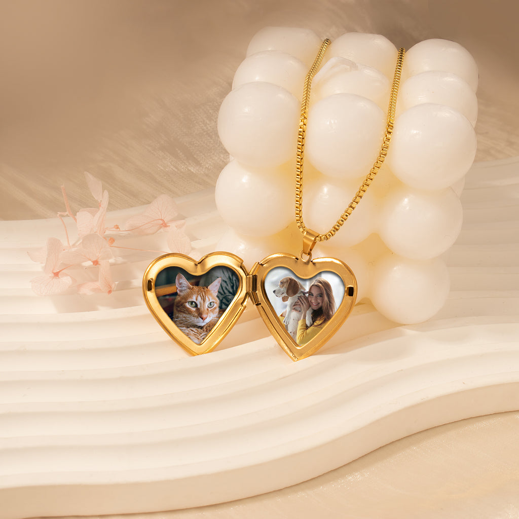 Symmetrical Floral Pet Memorial Photo Heart Locket