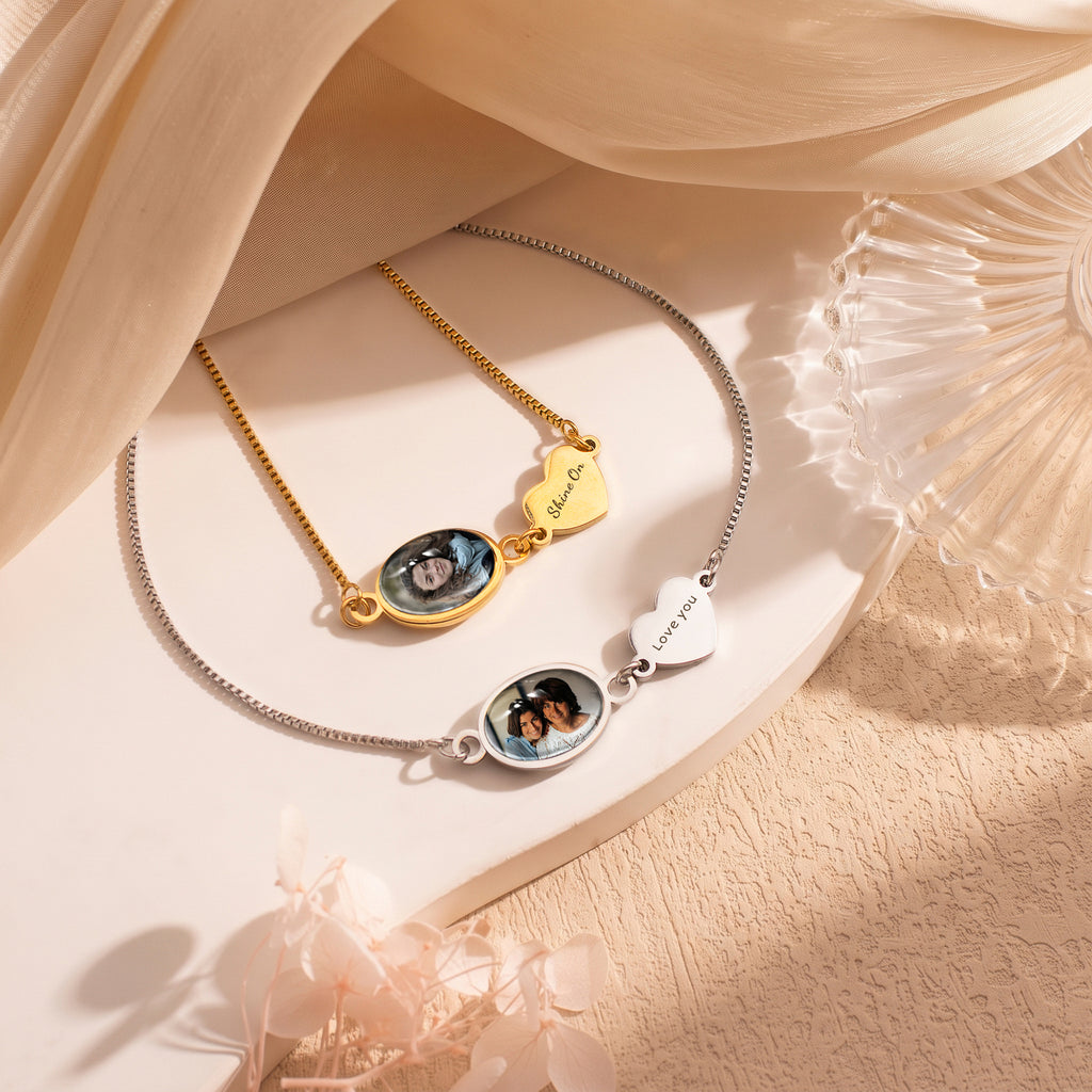 Oval Resin Photo Bracelet with Glass Dome Cab