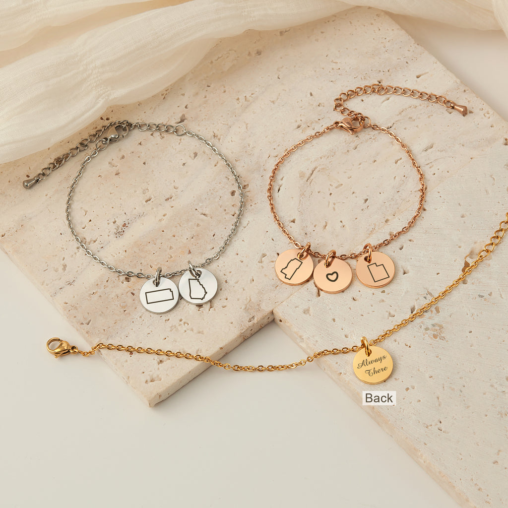 Custom Long Distance Mini Charm Stainless Steel Bracelet