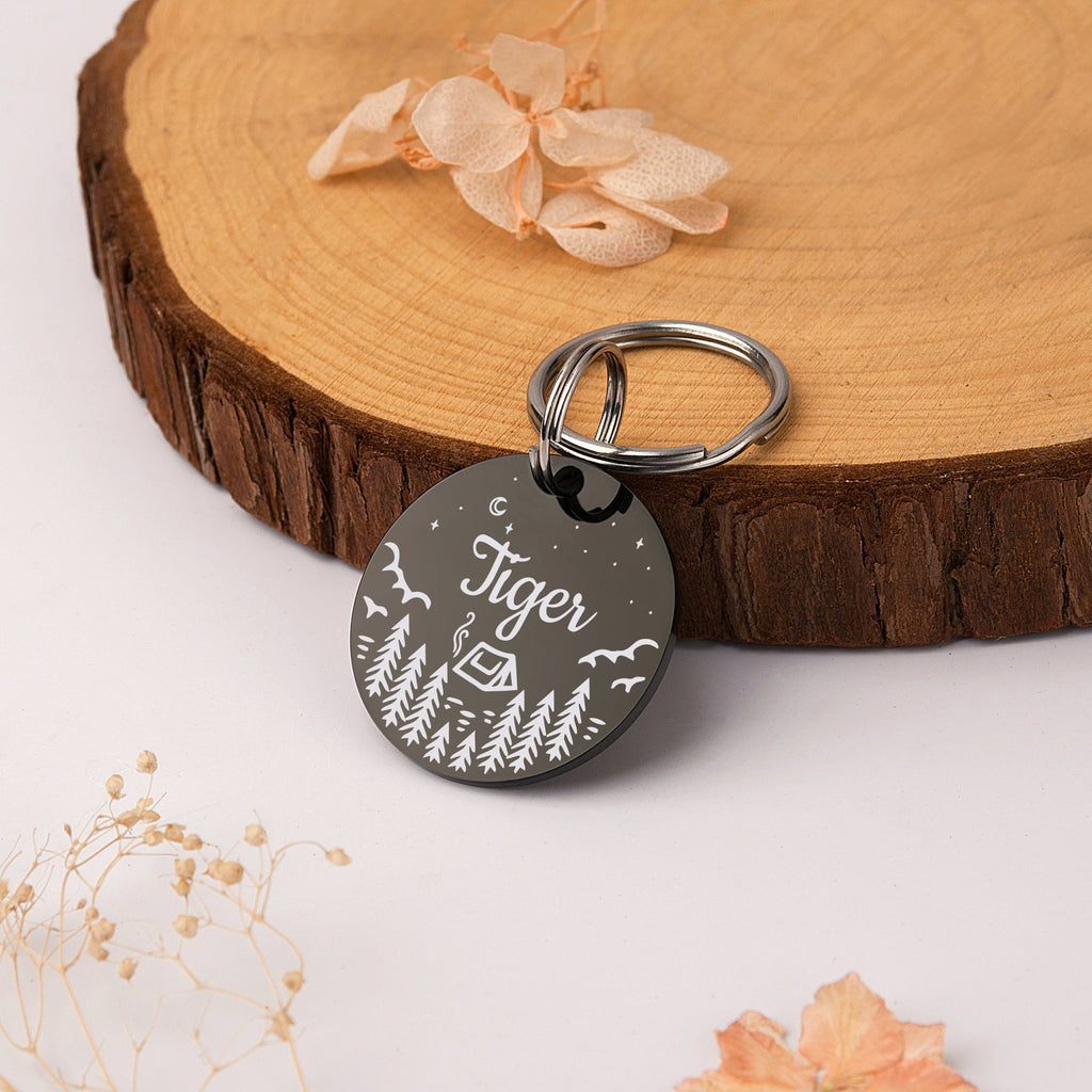 Camping in the Woods Round Pet ID Dog