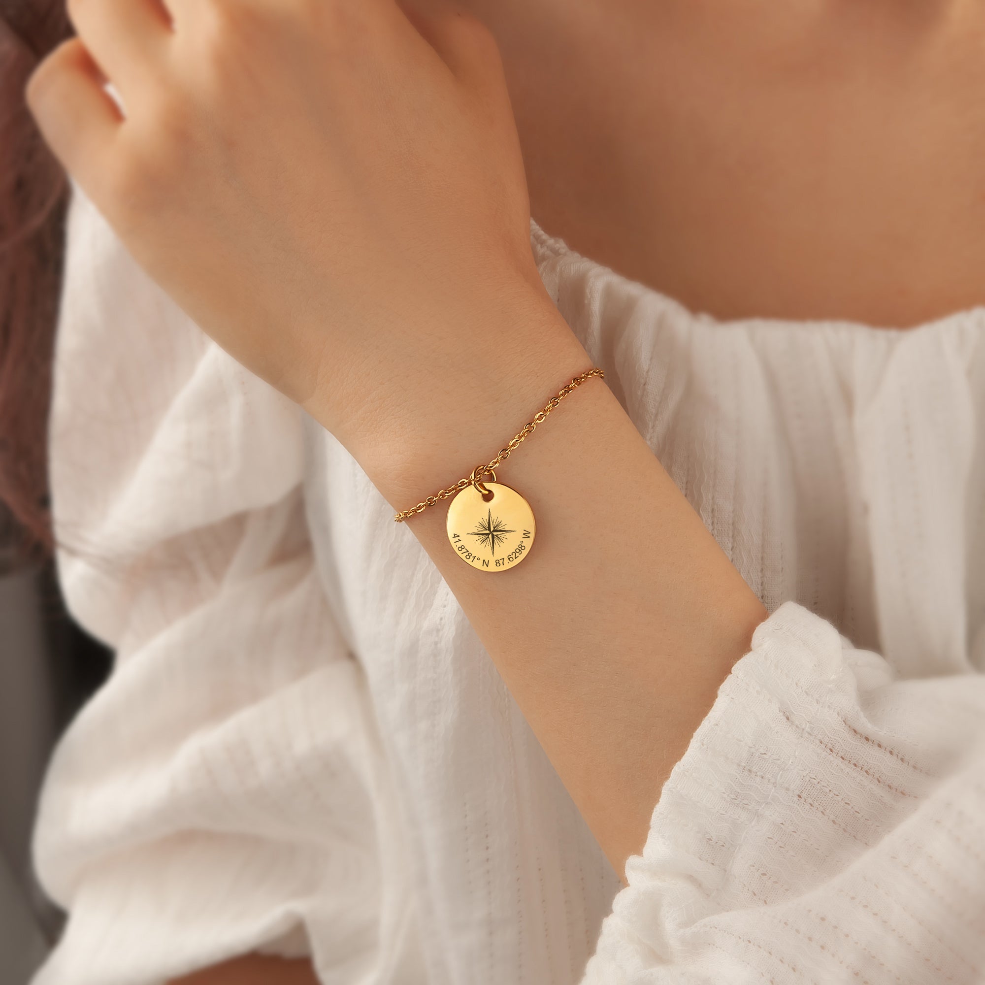 Custom Explorer Compass Charm Stainless Steel Bracelet